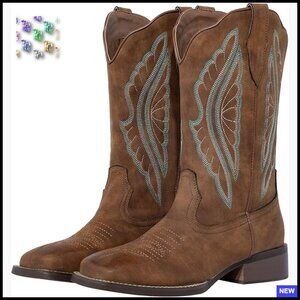 Square Toe Cowboy Boots Mid Calf Wide Calf Western Elegant Chic Cowgirl